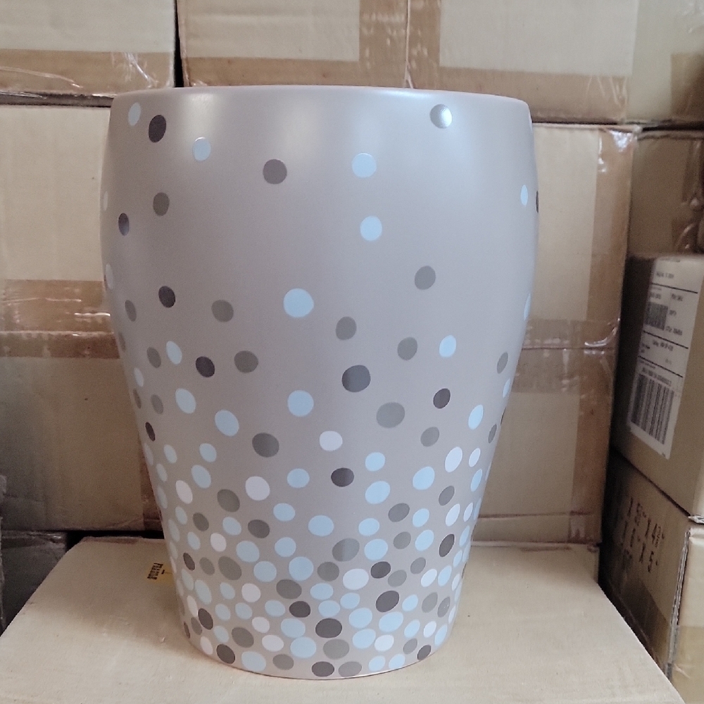 Bed Bath & Beyond Gray Vase with Blue and White Dots
